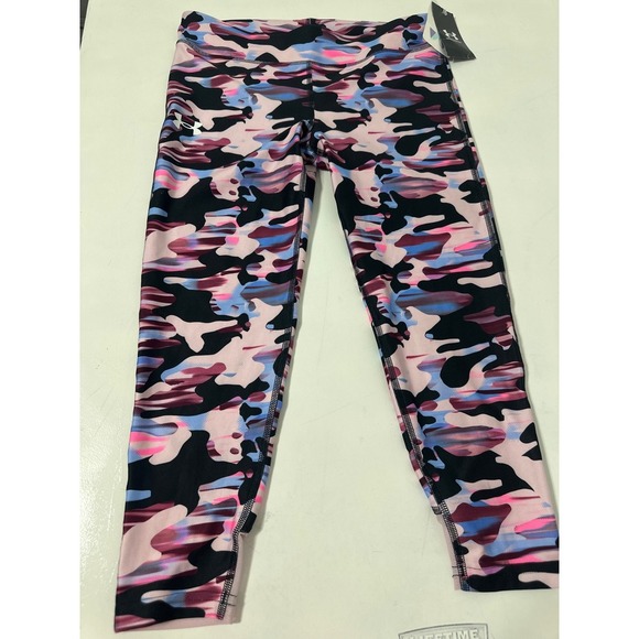 Under Armour Girl's‎ HeatGear Pink Camo Capri Leggings YLG Youth Activewear - Picture 2 of 7